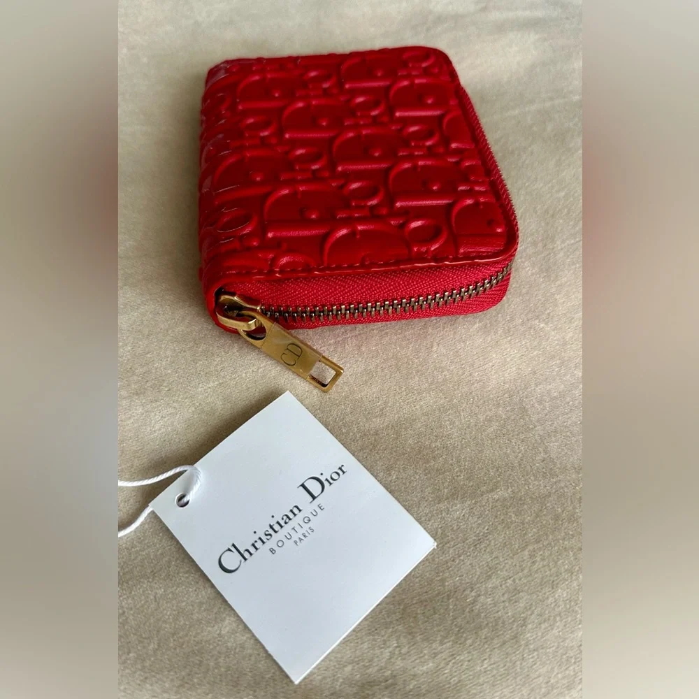 Dior Red Embossed Leather Wallet